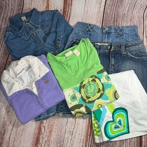 Girls size 8 bundle set. Skirt, 2 shorts and 3 shirts. Mixed brands.
